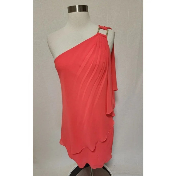 Laundry Shelli Segal Womens One Shoulder Draped Dress Bright Pink Size 4 Mini - Picture 8 of 8